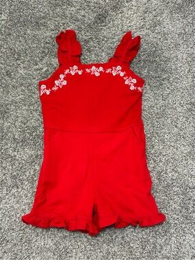 NWT Janie and Jack Red Ruffle Strap Girls' Romper with Floral Embroidery